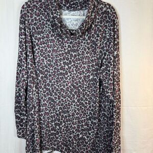 Soft & Cozy Tunic Top Womens 3XL Plus Gray Leopard Print Cowl Neck Pink
